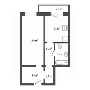 1-к квартира, сданный дом, 41м2, 2/17 этаж