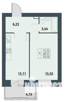 1-к квартира, строящийся дом, 40м2, 8/9 этаж