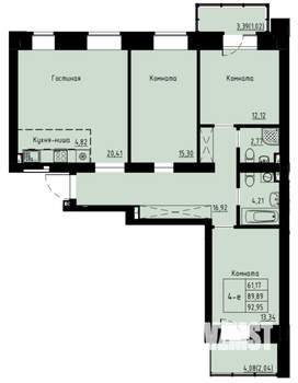 4-к квартира, строящийся дом, 93м2, 2/8 этаж