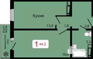 1-к квартира, строящийся дом, 44м2, 12/17 этаж
