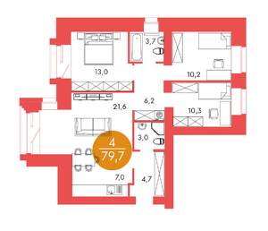 4-к квартира, строящийся дом, 80м2, 3/17 этаж