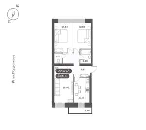 3-к квартира, вторичка, 72м2, 2/16 этаж