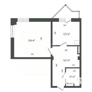 2-к квартира, вторичка, 61м2, 13/16 этаж