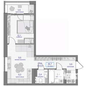 2-к квартира, вторичка, 47м2, 20/24 этаж
