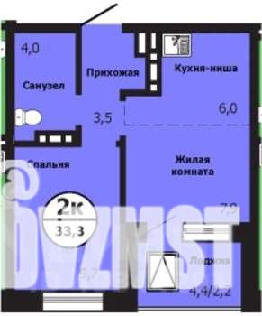 2-к квартира, вторичка, 33м2, 1/19 этаж