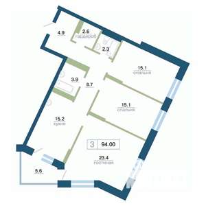 3-к квартира, вторичка, 94м2, 20/24 этаж