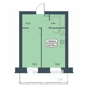 1-к квартира, строящийся дом, 41м2, 3/9 этаж