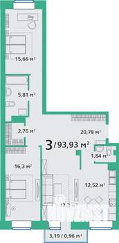 3-к квартира, строящийся дом, 94м2, 5/9 этаж