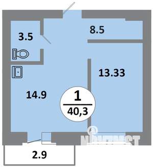 1-к квартира, строящийся дом, 41м2, 2/14 этаж
