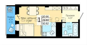 Студия квартира, вторичка, 31м2, 12/25 этаж