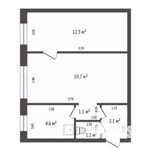 2-к квартира, вторичка, 39м2, 1/2 этаж