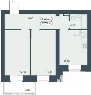 2-к квартира, строящийся дом, 58м2, 8/9 этаж