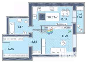 1-к квартира, сданный дом, 57м2, 15/17 этаж