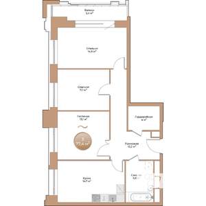 3-к квартира, строящийся дом, 77м2, 13/24 этаж