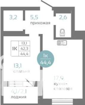 1-к квартира, строящийся дом, 44м2, 11/19 этаж