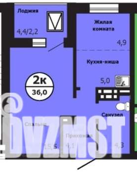 2-к квартира, строящийся дом, 36м2, 10/19 этаж
