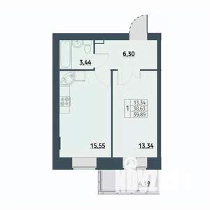 1-к квартира, строящийся дом, 40м2, 9/9 этаж