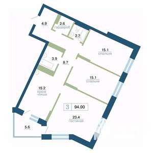 3-к квартира, вторичка, 94м2, 24/24 этаж