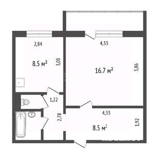 1-к квартира, вторичка, 41м2, 5/10 этаж