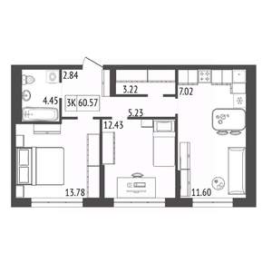 3-к квартира, вторичка, 60м2, 3/17 этаж