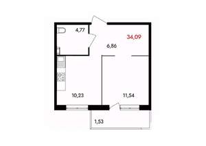 1-к квартира, вторичка, 34м2, 13/18 этаж