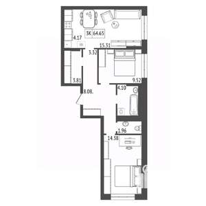 3-к квартира, вторичка, 65м2, 2/17 этаж