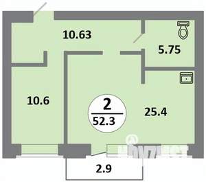 2-к квартира, строящийся дом, 52м2, 7/14 этаж