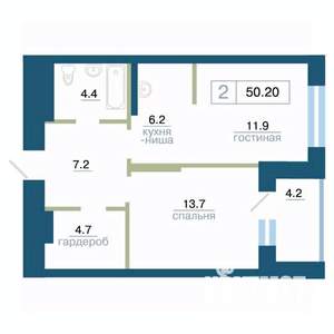 2-к квартира, вторичка, 50м2, 17/24 этаж