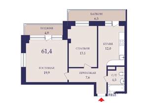 2-к квартира, вторичка, 57м2, 14/19 этаж