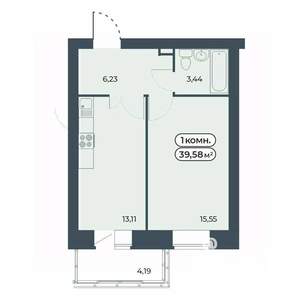 1-к квартира, строящийся дом, 40м2, 9/9 этаж