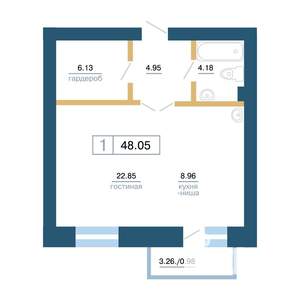 1-к квартира, вторичка, 48м2, 2/7 этаж