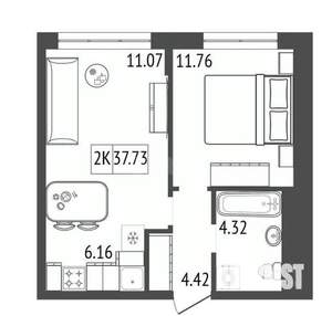 2-к квартира, вторичка, 38м2, 3/17 этаж