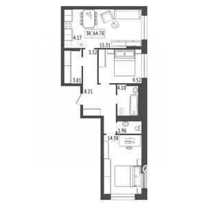 3-к квартира, вторичка, 65м2, 12/17 этаж