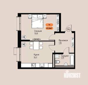 2-к квартира, вторичка, 47м2, 17/17 этаж