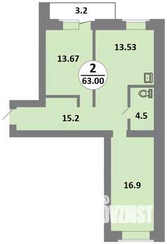 3-к квартира, строящийся дом, 63м2, 3/14 этаж