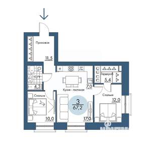 3-к квартира, строящийся дом, 67м2, 2/17 этаж