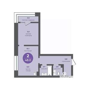 2-к квартира, вторичка, 48м2, 2/24 этаж