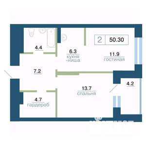 2-к квартира, вторичка, 50м2, 13/24 этаж