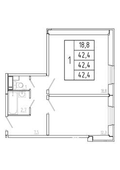 1-к квартира, строящийся дом, 42м2, 1/17 этаж