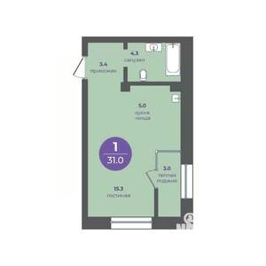 1-к квартира, вторичка, 31м2, 2/15 этаж