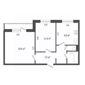 2-к квартира, вторичка, 52м2, 1/9 этаж