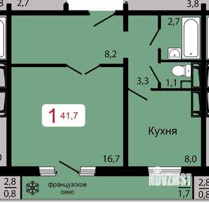 1-к квартира, строящийся дом, 42м2, 8/17 этаж