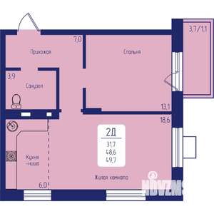 2-к квартира, вторичка, 50м2, 12/12 этаж
