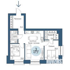 3-к квартира, строящийся дом, 67м2, 2/17 этаж