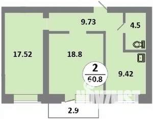 2-к квартира, строящийся дом, 59м2, 13/14 этаж