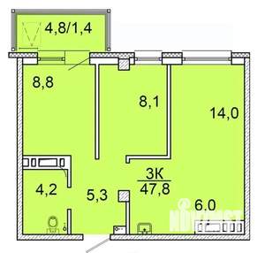 3-к квартира, строящийся дом, 47м2, 4/24 этаж