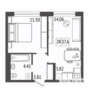 2-к квартира, вторичка, 38м2, 13/17 этаж