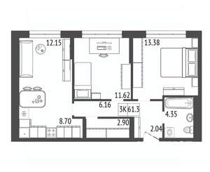 3-к квартира, вторичка, 61м2, 13/17 этаж