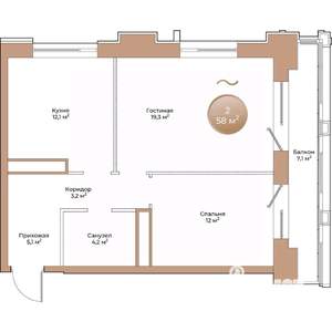 2-к квартира, вторичка, 58м2, 3/24 этаж