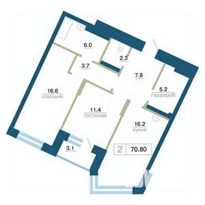 2-к квартира, строящийся дом, 71м2, 3/24 этаж